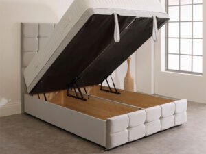 Shop the Britain Cube gas lift ottoman bed – a velvet storage bed with a solid base. Proudly made in the UK, fashionable, economical, and ideal for modern bedrooms.