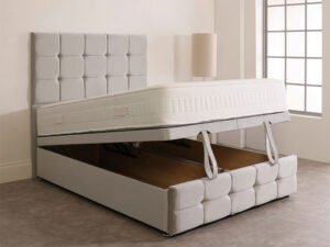 Shop the Britain Cube gas lift ottoman bed – a velvet storage bed with a solid base. Proudly made in the UK, fashionable, economical, and ideal for modern bedrooms.
