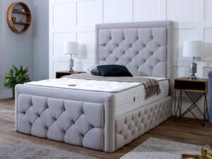 Britain upholstered a platform bed with a mattress