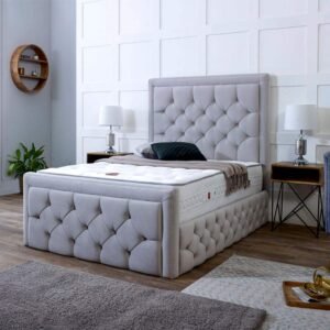 Britain upholstered a platform bed with a mattress