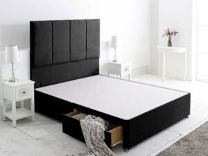 Shop Vertical Panel Bed Frame with Drawers- proudly made in the UK, panel frame, high-quality foam mattress.