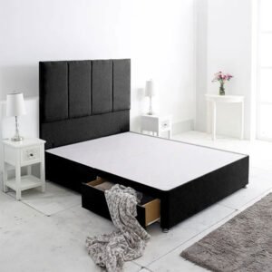 Shop Vertical Panel Bed Frame with Drawers- proudly made in the UK, panel frame, high-quality foam mattress.
